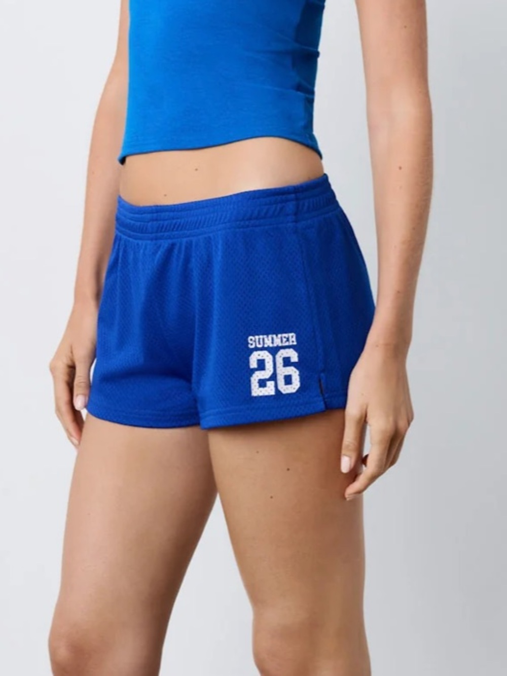 PhePhe Blue Women's Athletic Mesh Shorts with 'Summer 26' Print